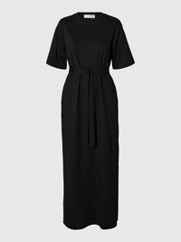 MAXI KLEID MIT KURZEN ÄRMELN, Black, highres