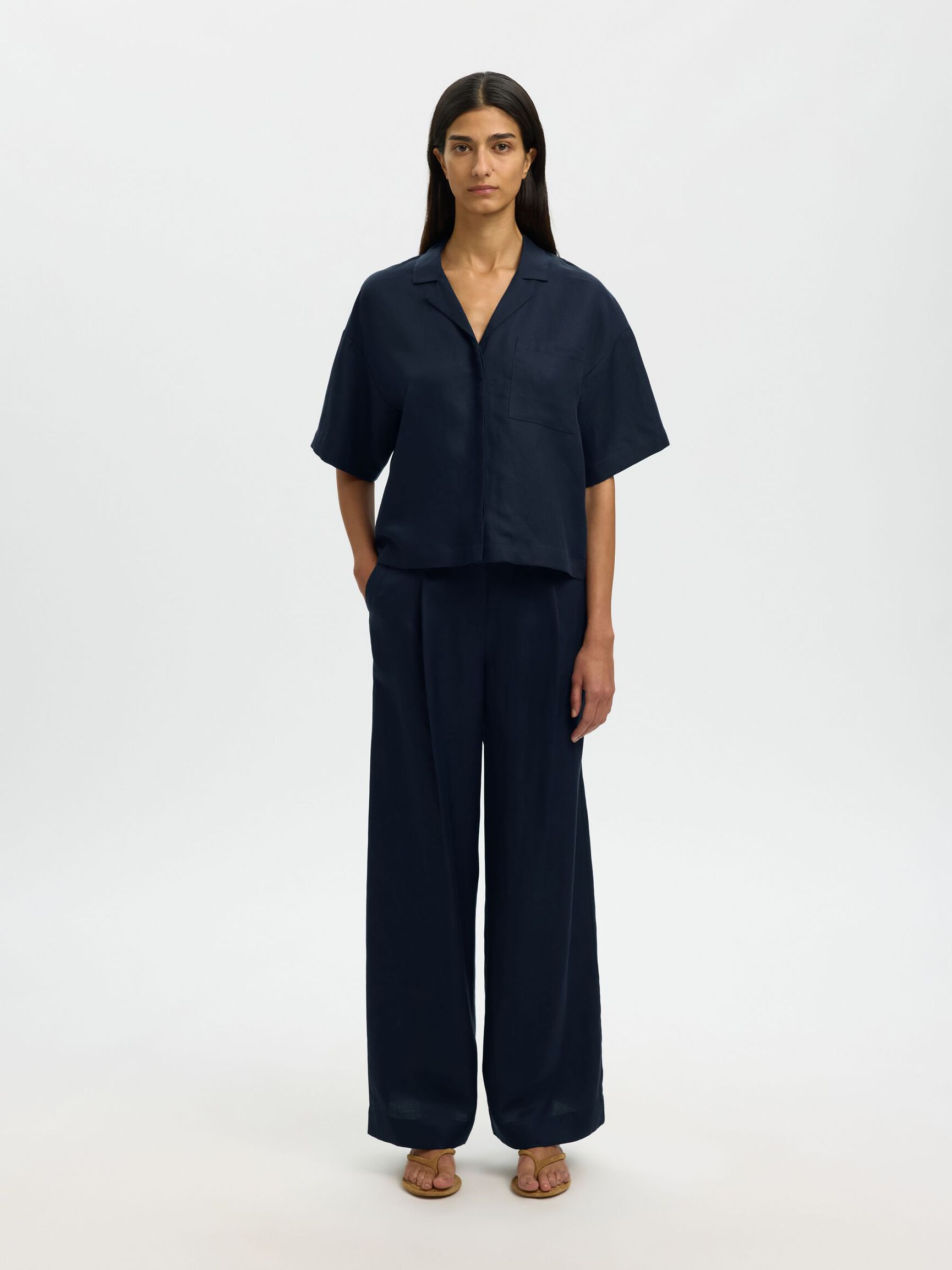 PRENDA DE MANGAS CORTAS CAMISA EN MEZCLA DE LINO, Dark Sapphire, highres