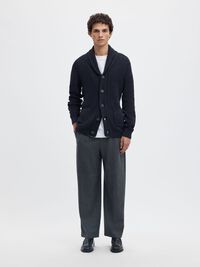 SHAWL-NECK KNITTED CARDIGAN, Maritime Blue, highres