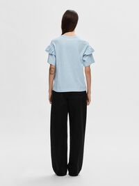 BAUMWOLL RÜSCHEN T-SHIRT, Cashmere Blue, highres