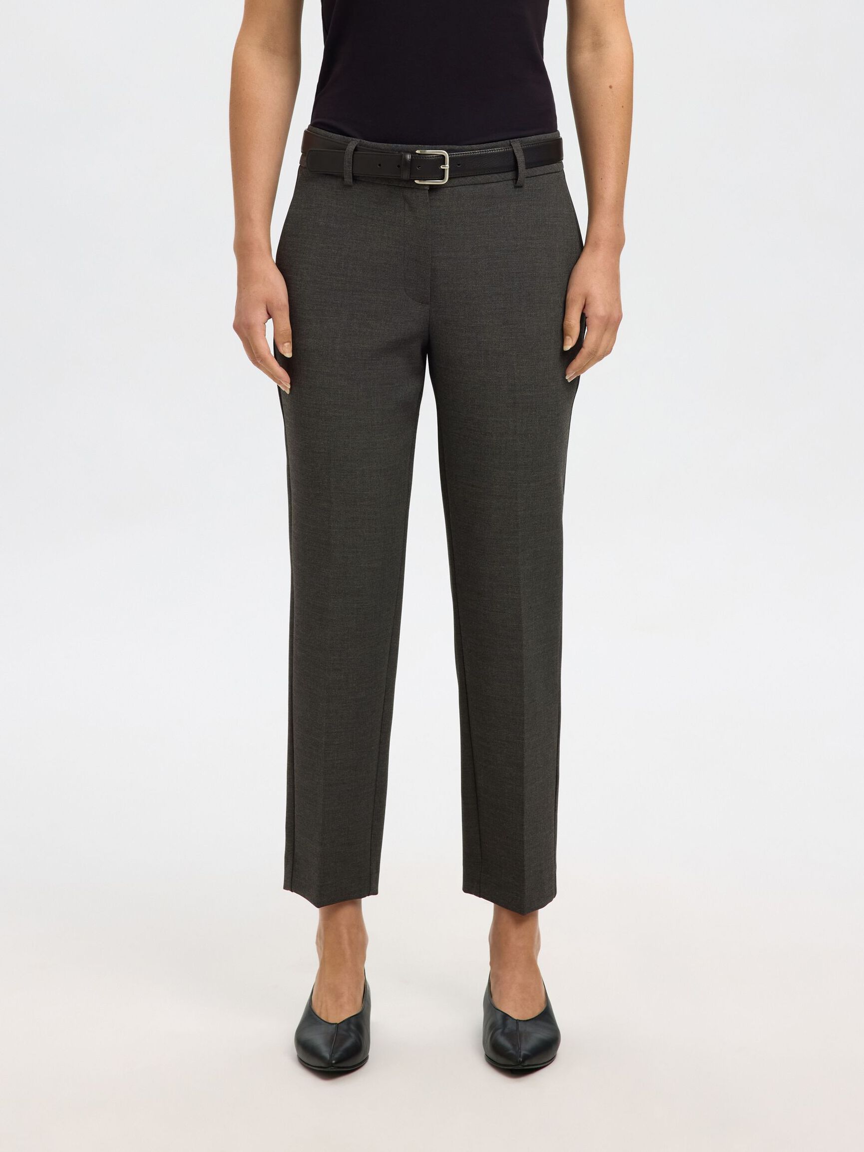 VISCOSE BLEND CROPPED TAPERED TROUSERS, Dark Grey Melange, highres