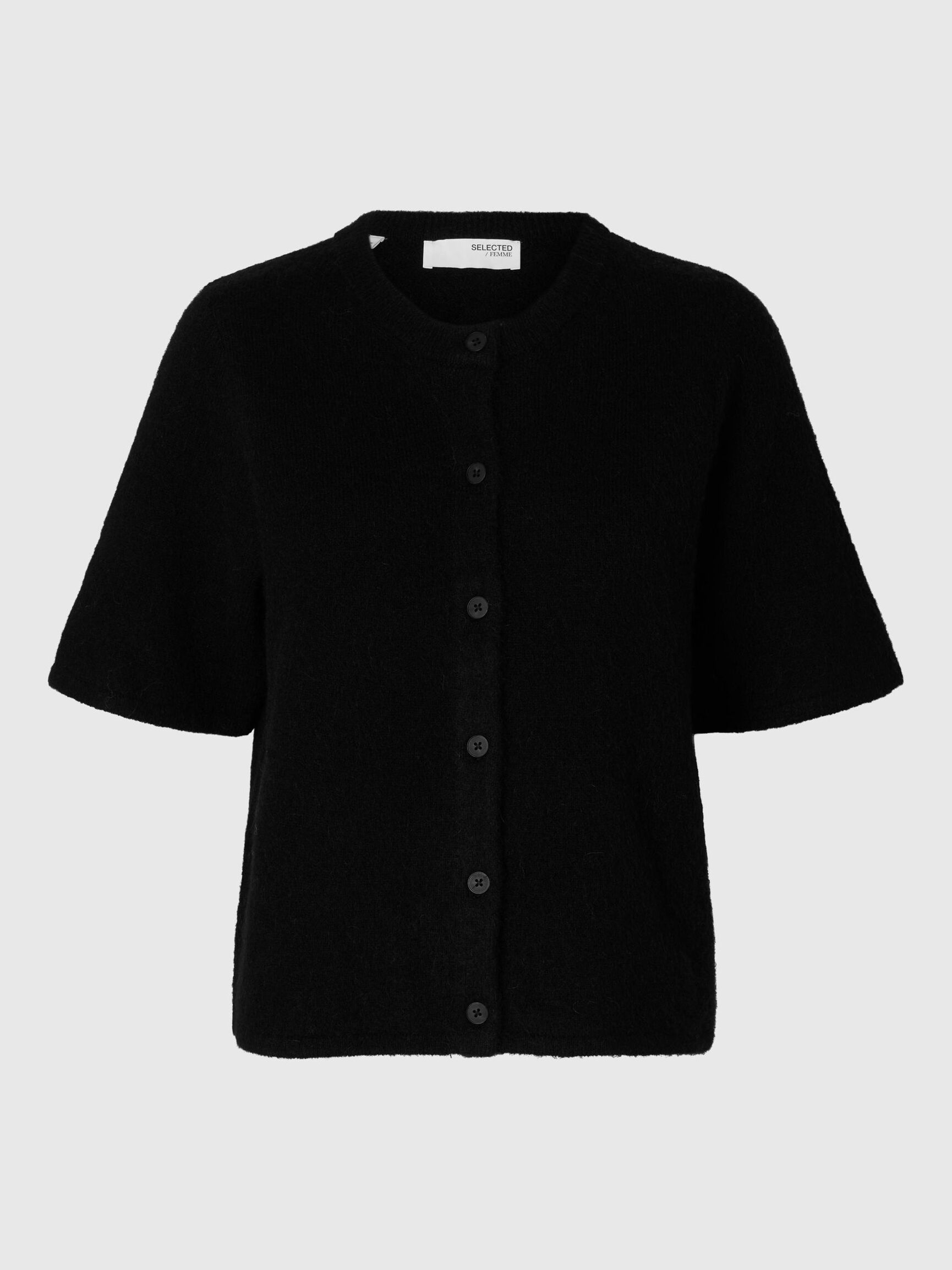 WOLLGEMISCH KURZARM STRICKJACKE, Black, highres