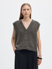 WOOL BLEND KNITTED VEST, Medium Grey Melange, highres