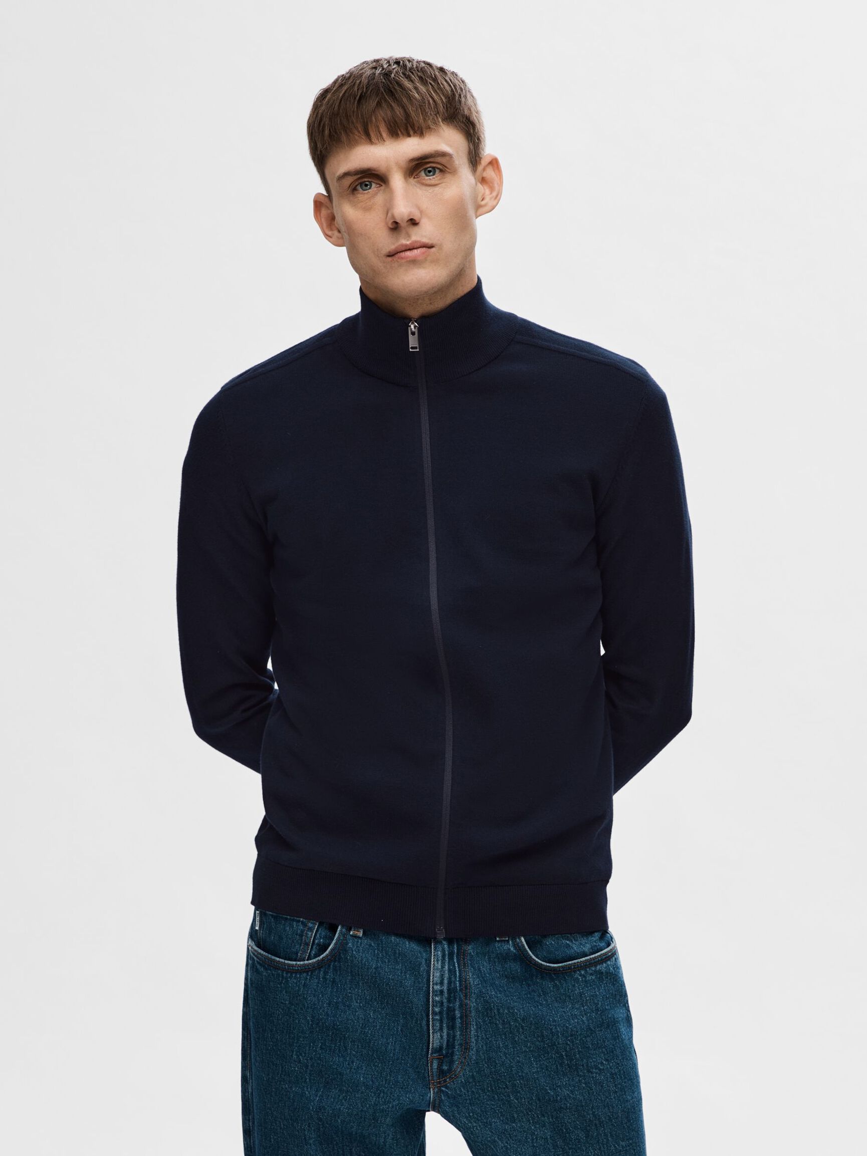 ZIP-UP CARDIGAN, Navy Blazer, highres