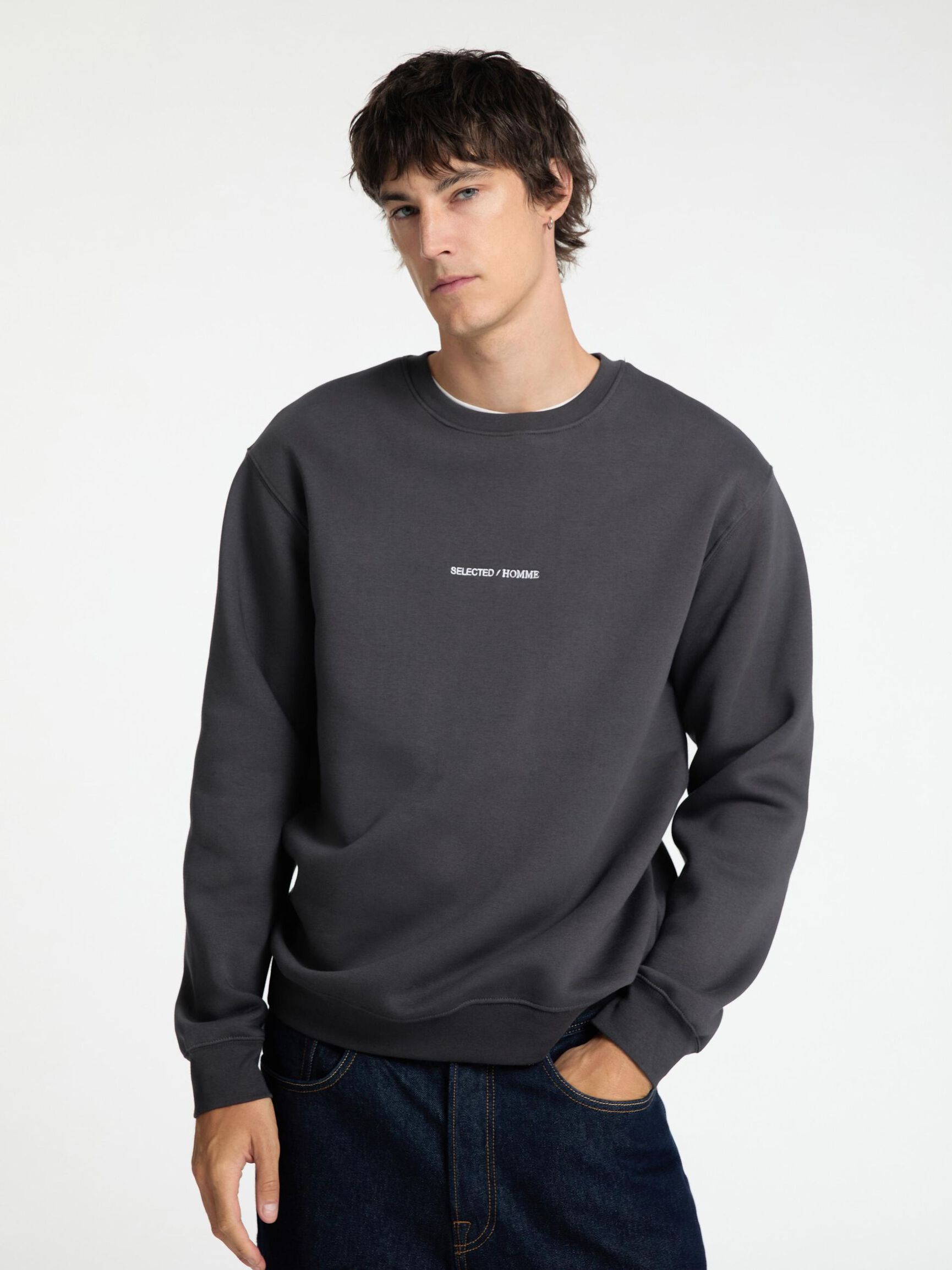 BESTICKTE SWEATSHIRT, Asphalt, highres
