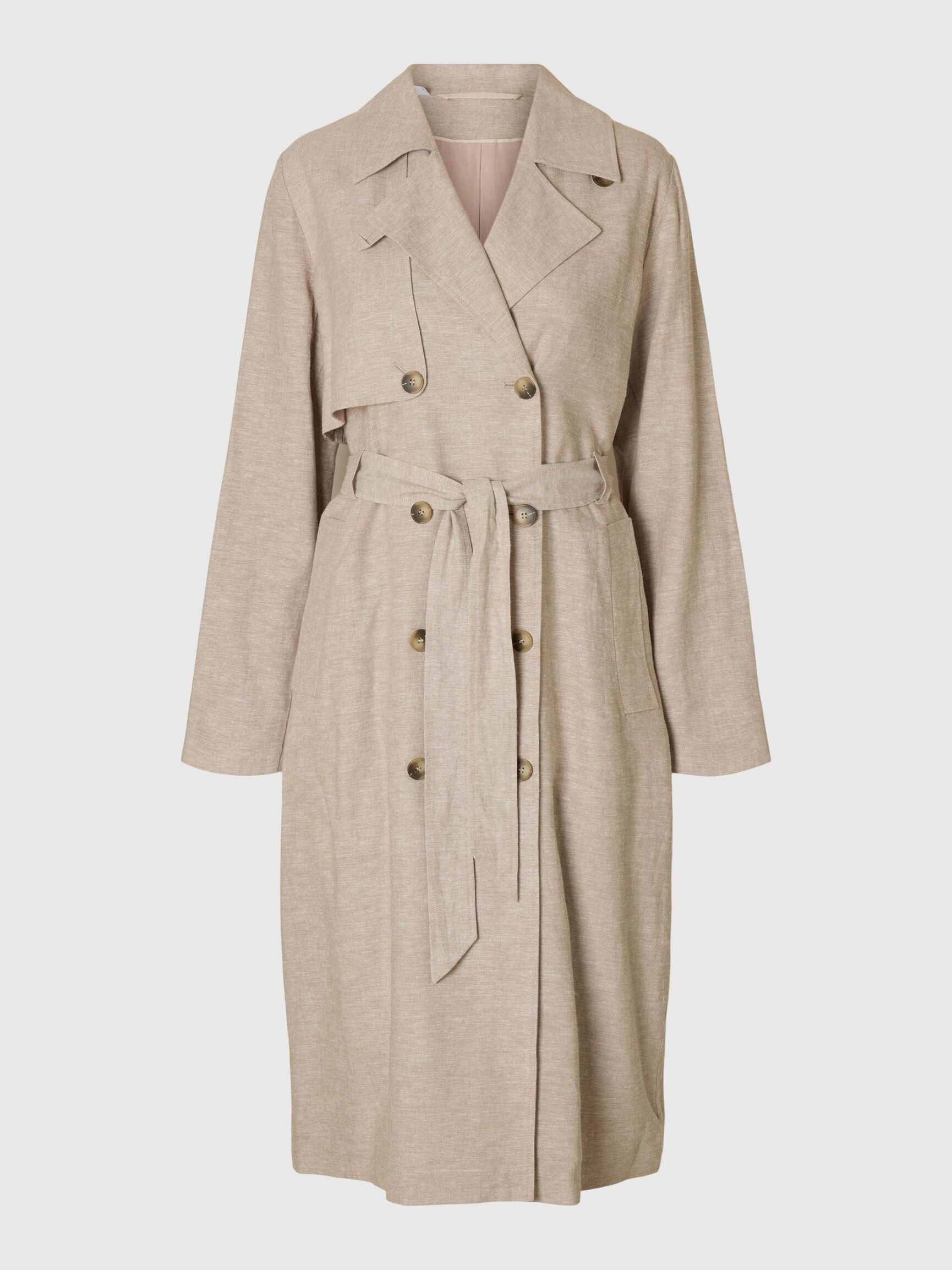 LINNENMIX DUBBELE KNOPENRIJ TRENCHCOAT, Nomad, highres
