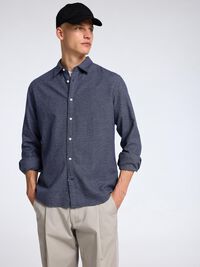 LONG SLEEVED FLANNEL SHIRT, Medium Blue Denim, highres