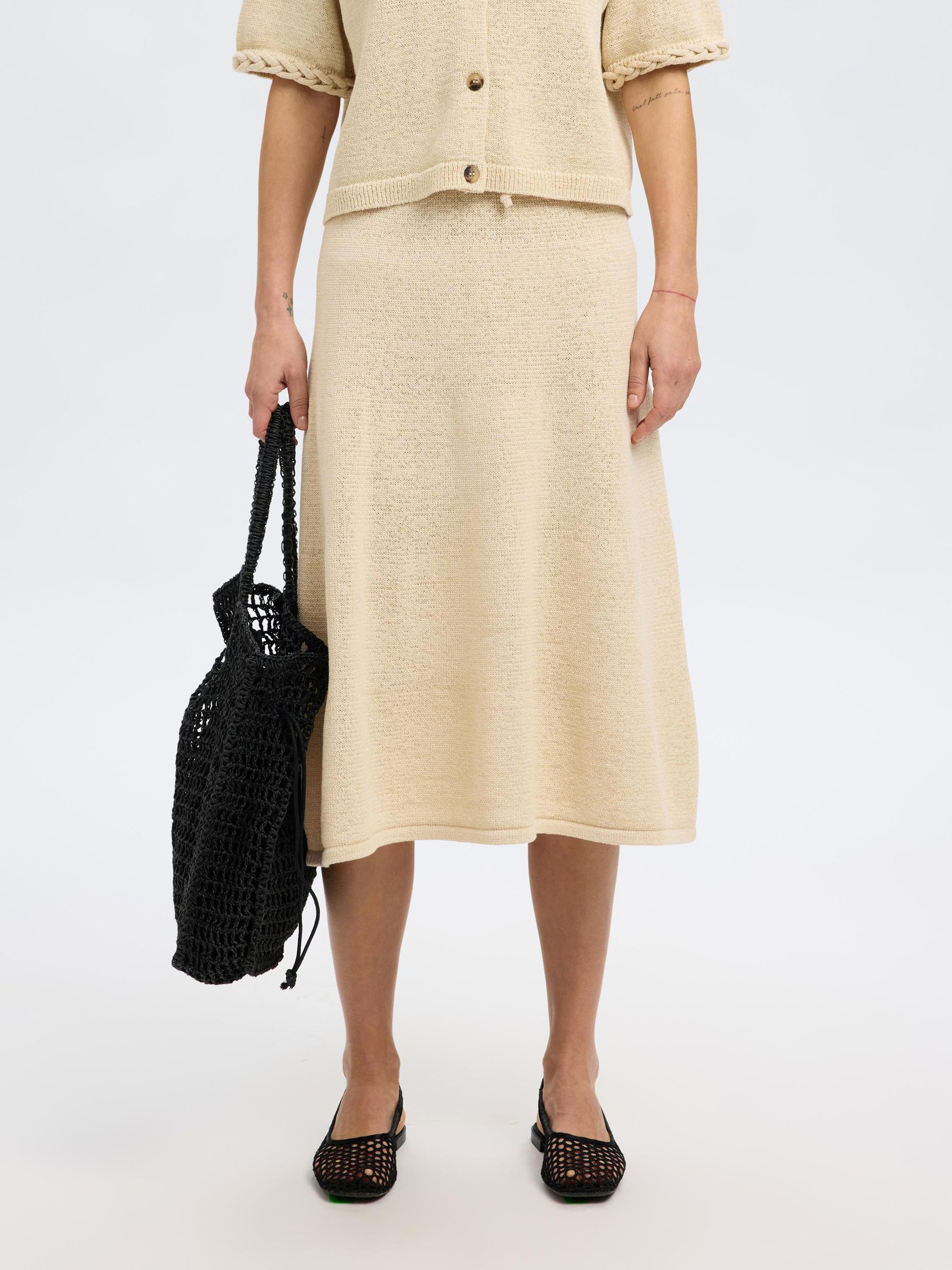 COTTON BLEND KNITTED SKIRT, Birch, highres