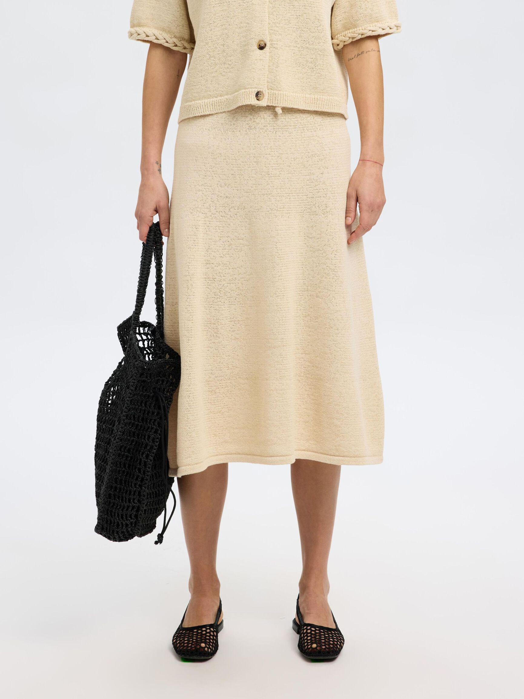 COTTON BLEND KNITTED SKIRT, Birch, highres