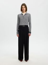 100% MERINOULD STRIKKET POLOSHIRT, Medium Grey Melange, highres