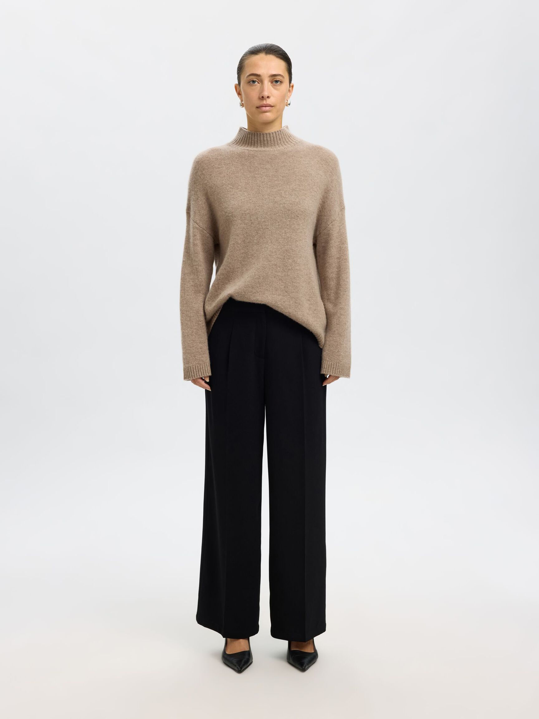 CASHMERE BLEND KNITTED JUMPER, Irish Cream, highres