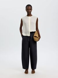 COTTON BLEND BARREL FIT TROUSERS, Dark Navy, highres