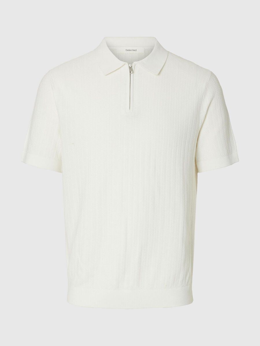 Selected ZIP-UP POLO SHIRT, Egret, highres - 16096388_Egret_001.jpg