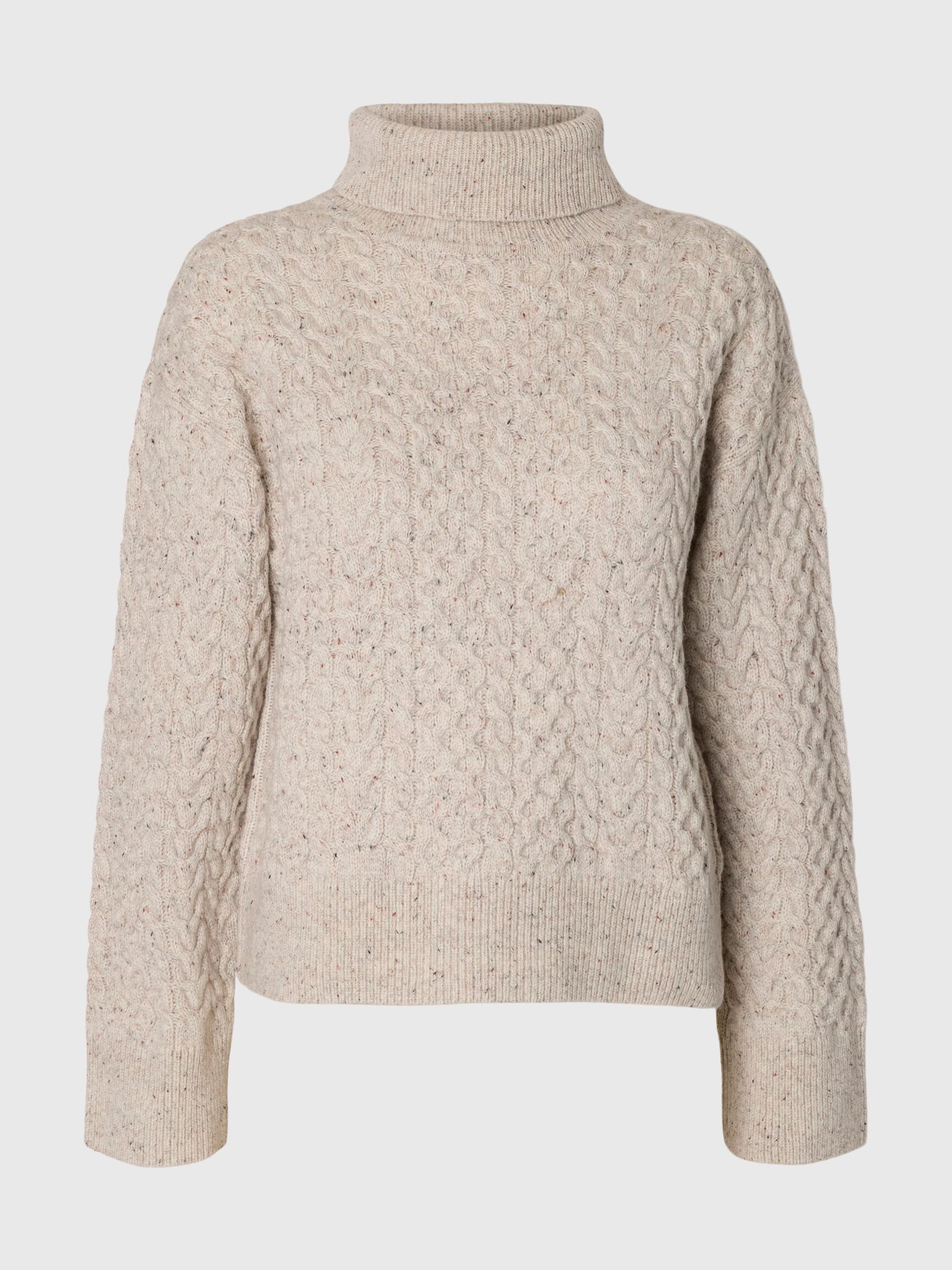 CABLE KNIT TURTLENECK, Birch, highres