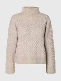 CABLE KNIT TURTLENECK, Birch, highres