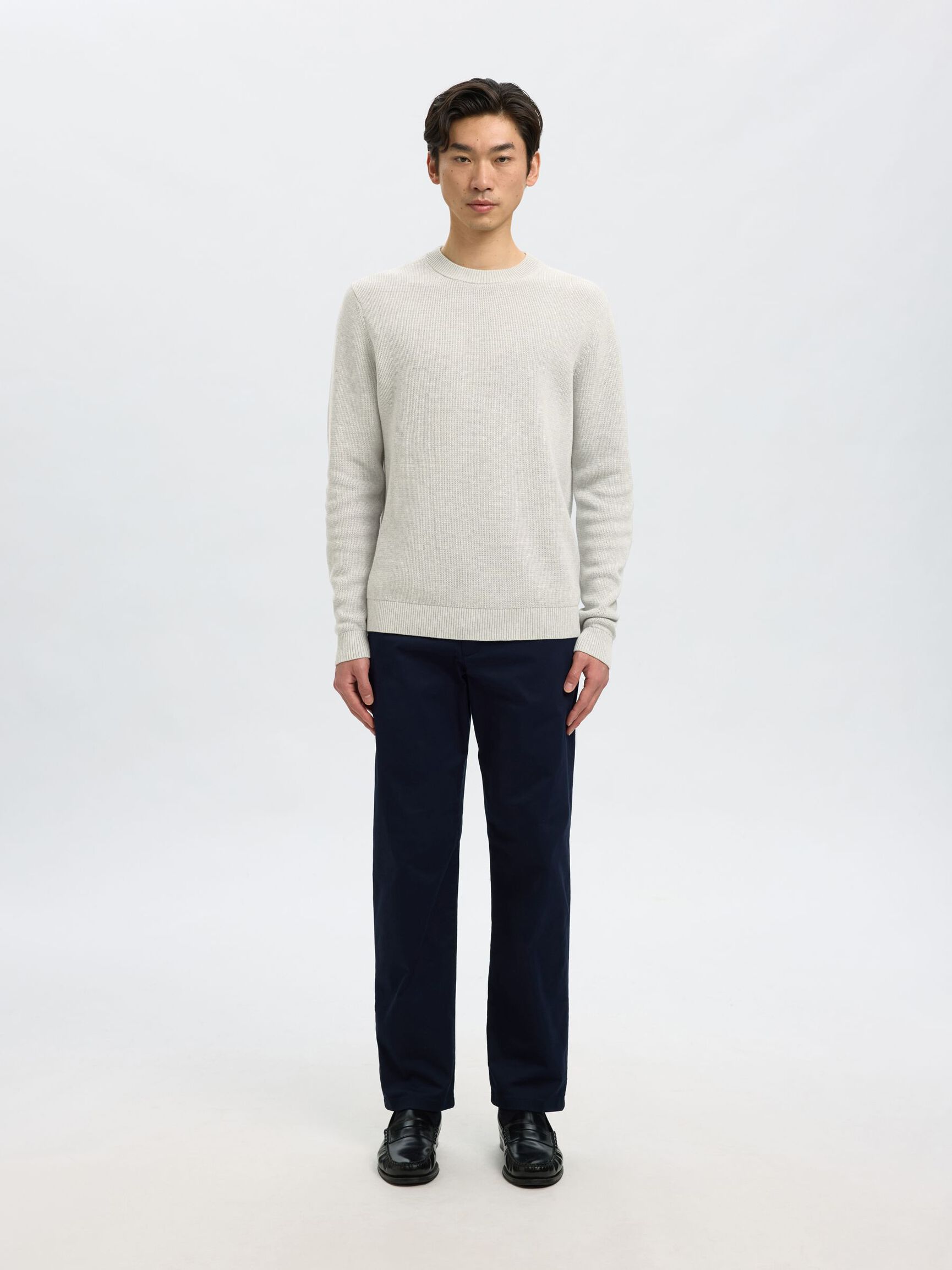 RONDE HALS SWEATER, Light Grey Melange, highres