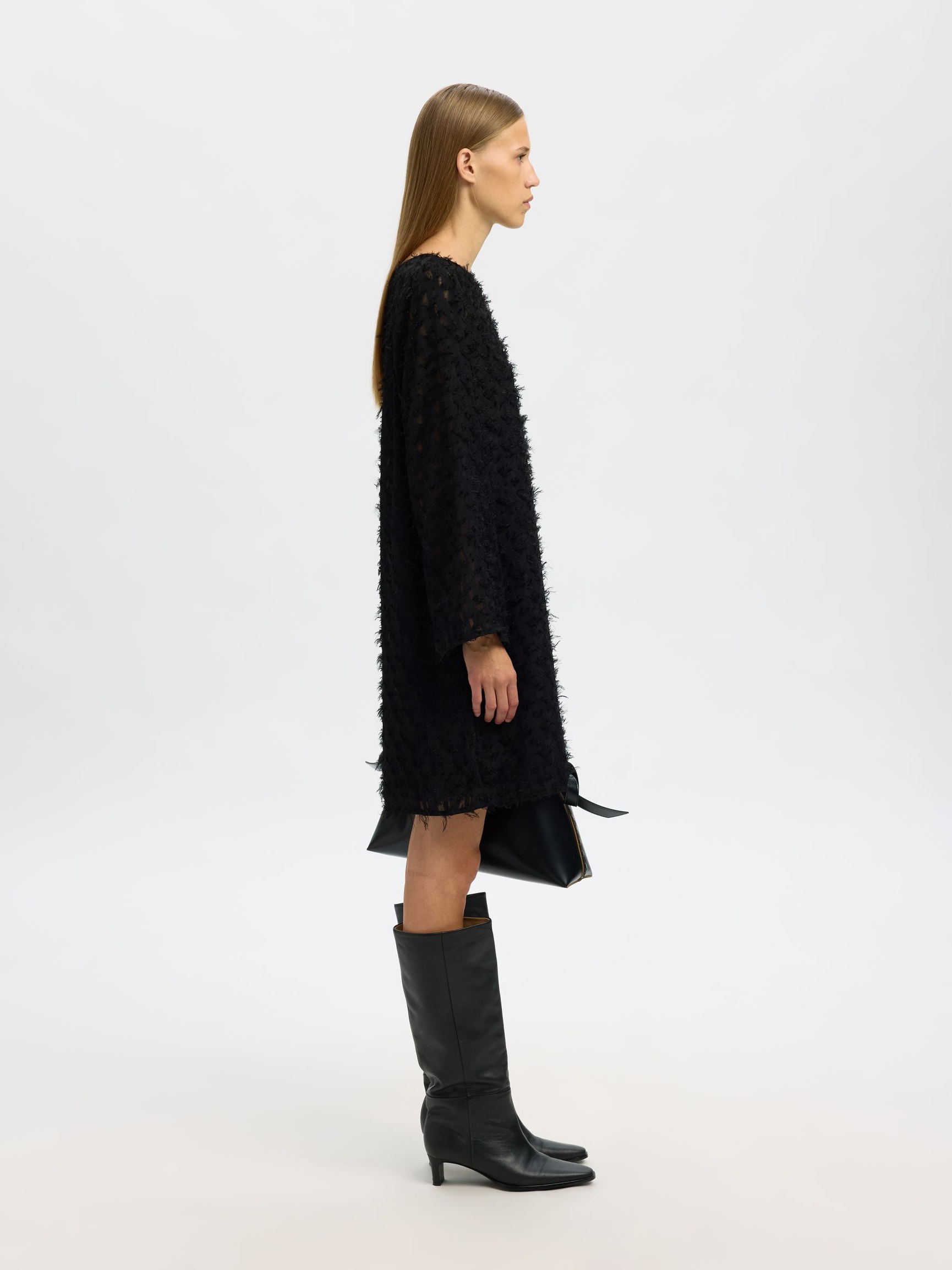 BÅTRINGNING JACQUARD MIDIKLÄNNING, Black, highres