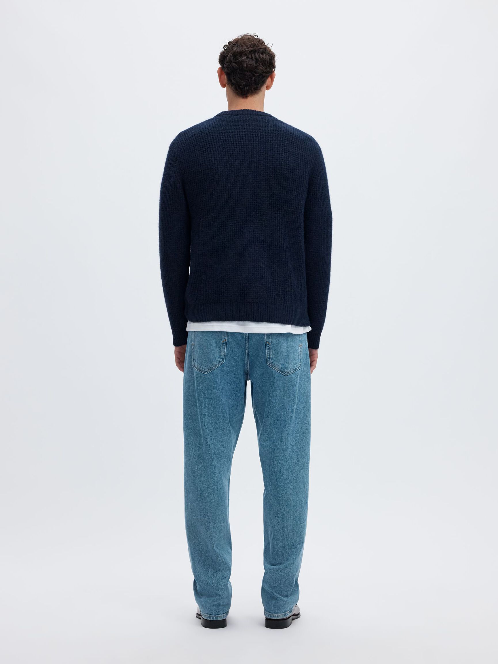 WAFFLE KNIT JUMPER, Navy Blazer, highres