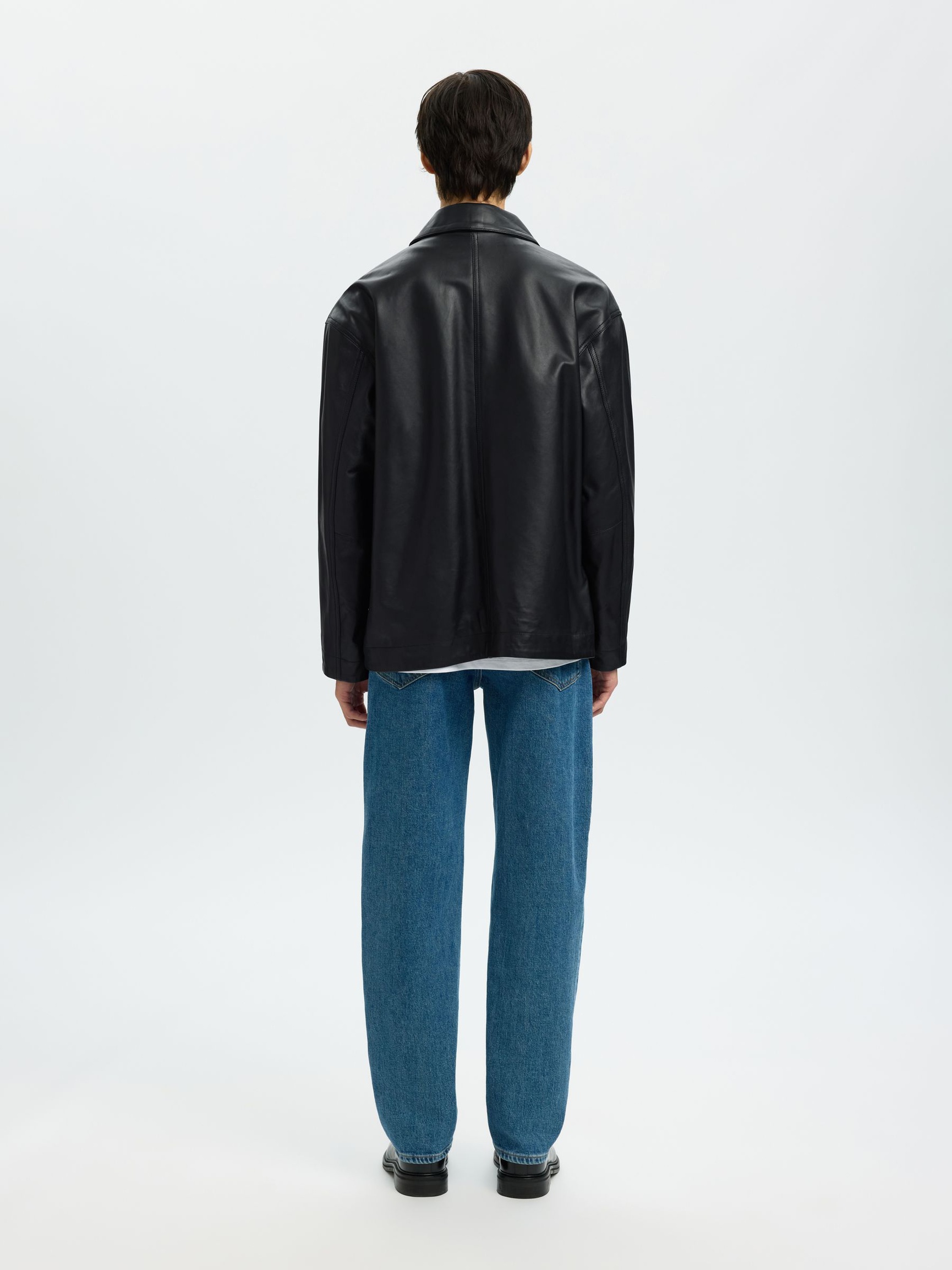 STRUCTURÉ VESTE EN CUIR, Black, highres