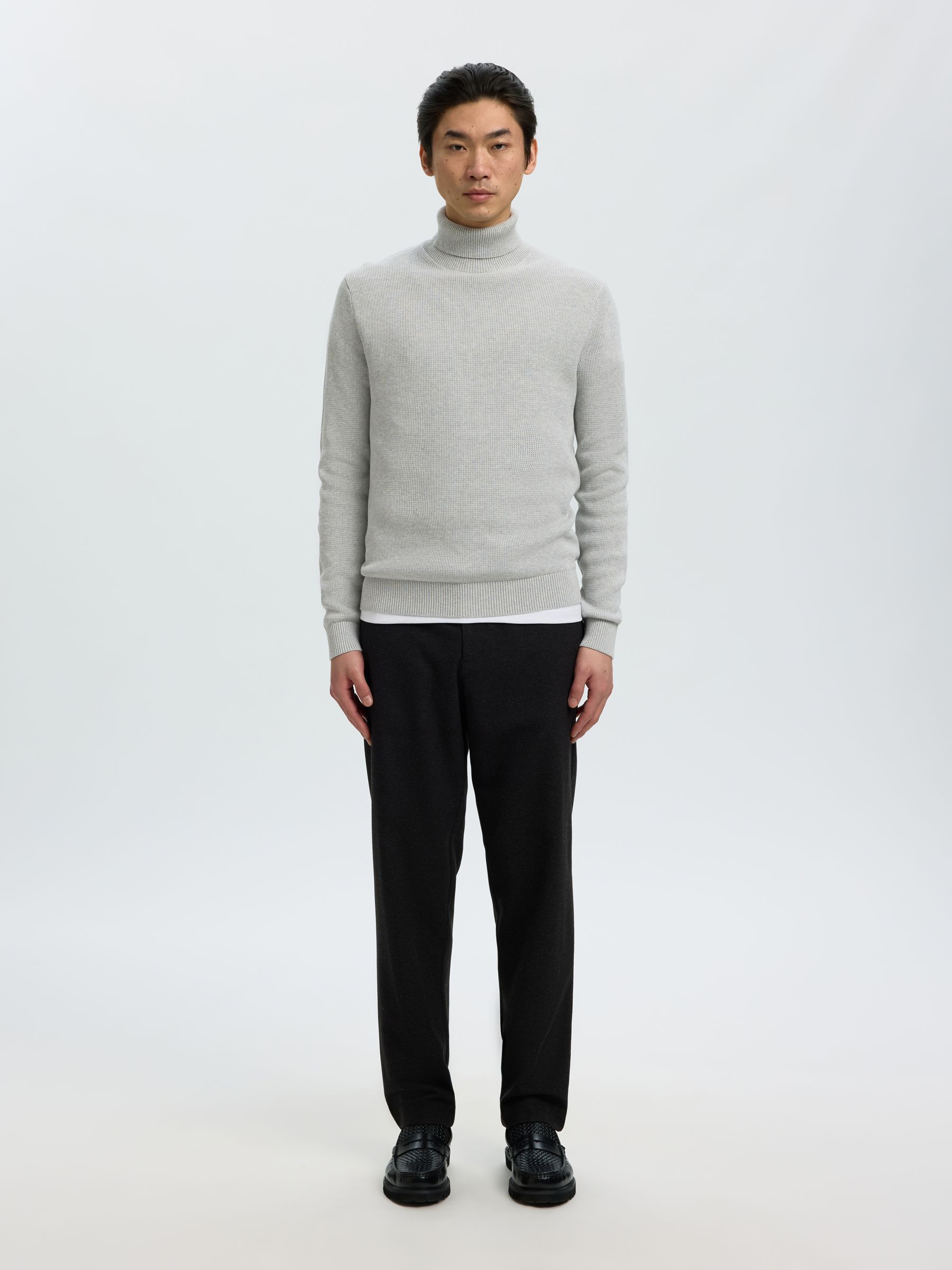 BAUMWOLL ROLLKRAGENPULLOVER, Light Grey Melange, highres