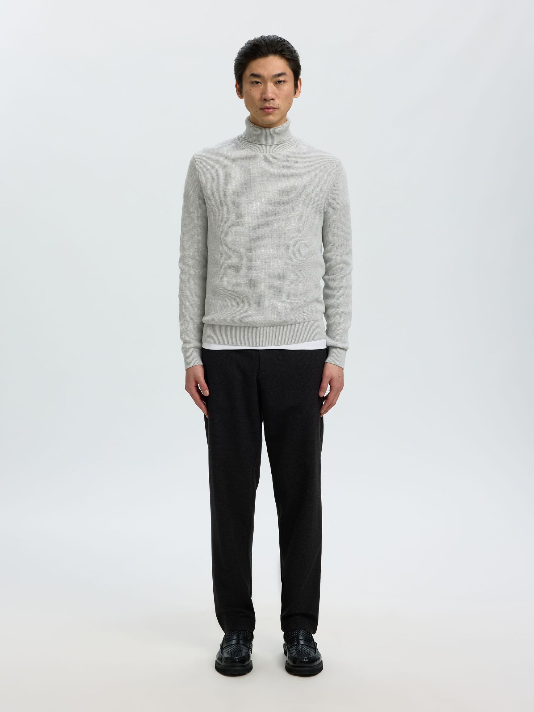 BAUMWOLL ROLLKRAGENPULLOVER, Light Grey Melange, highres