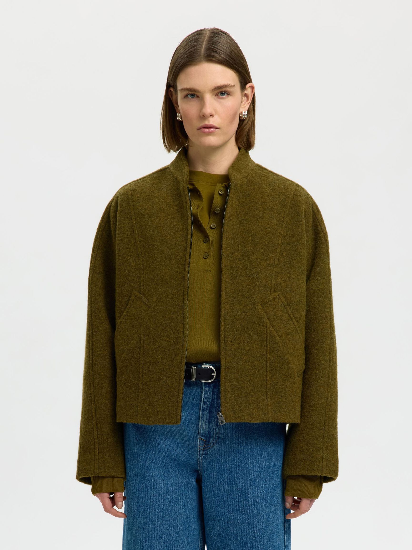 WOOL BLEND JACKET, Fir Green, highres