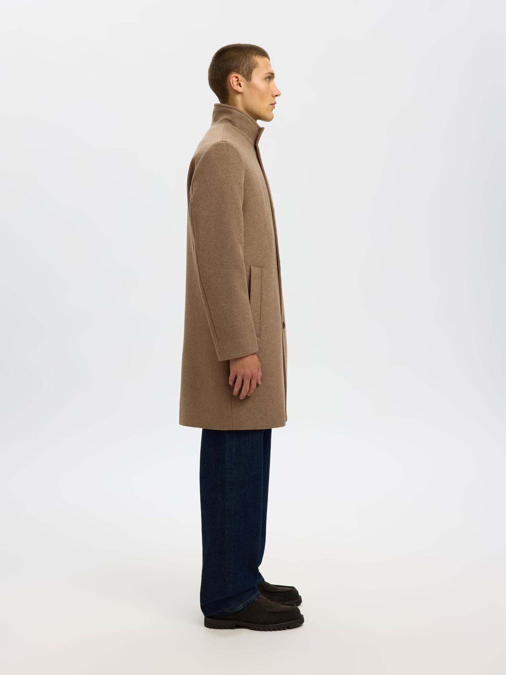 LONG WOOL-BLEND COAT, Fallen Rock, highres