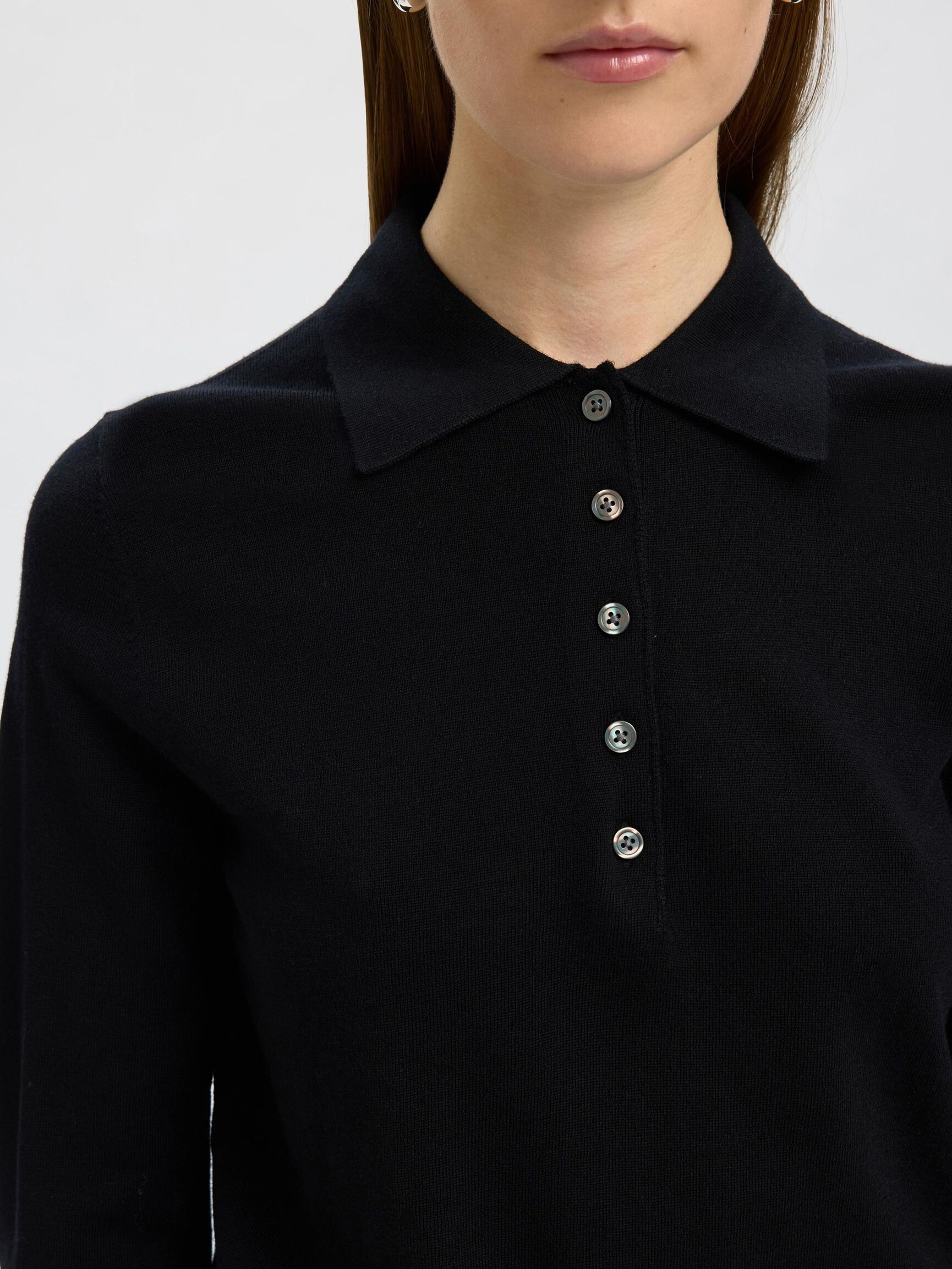 100% MERINOULD STRIKKET POLOSHIRT, Black, highres