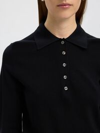 100% MERINOULD STRIKKET POLOSHIRT, Black, highres