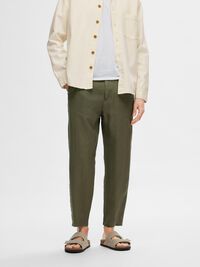 LINEN BLEND TROUSERS, Forest Night, highres