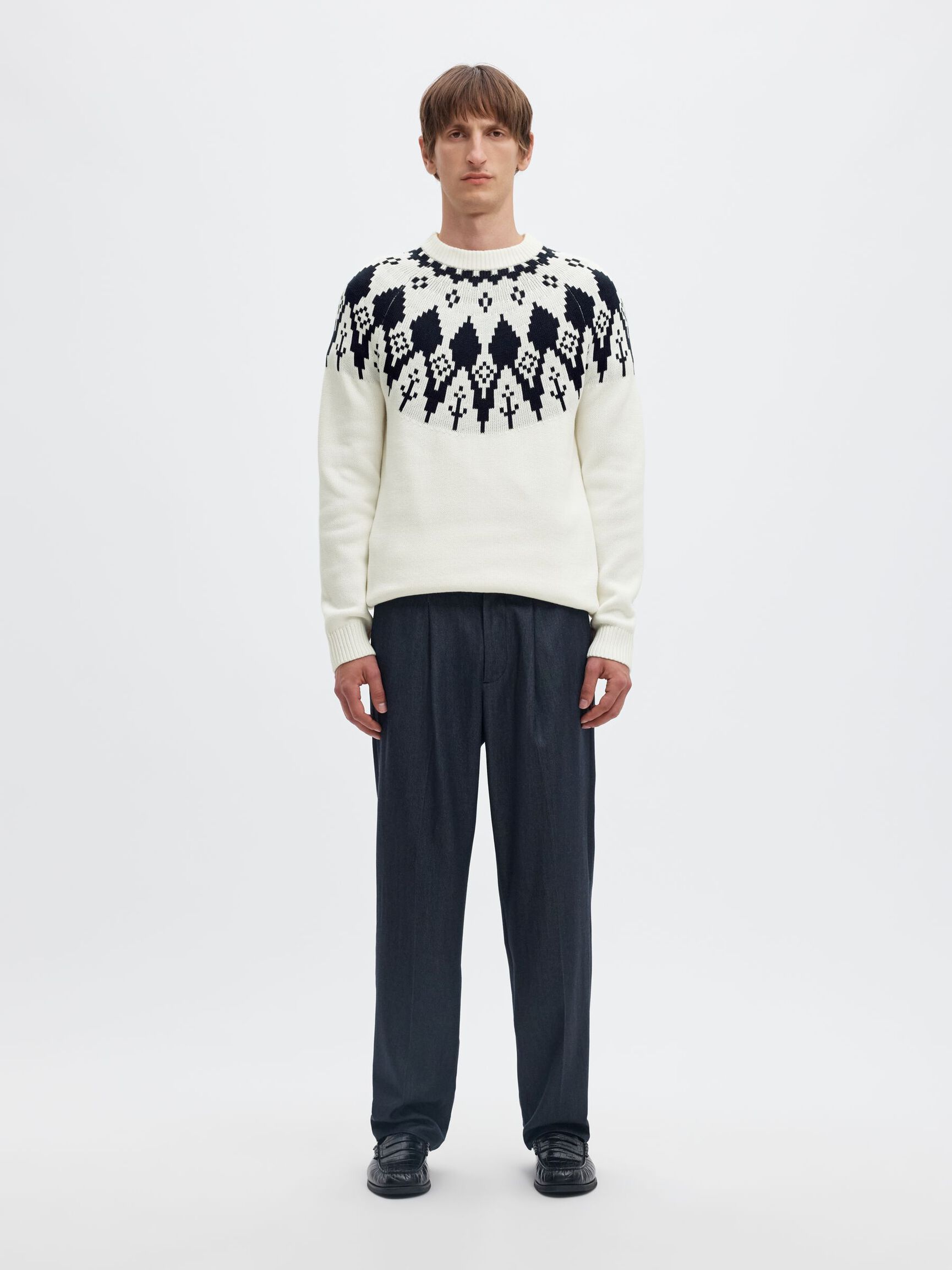 BIOBAUMWOLL RUNDHALS NORWEGER PULLOVER, Egret, highres