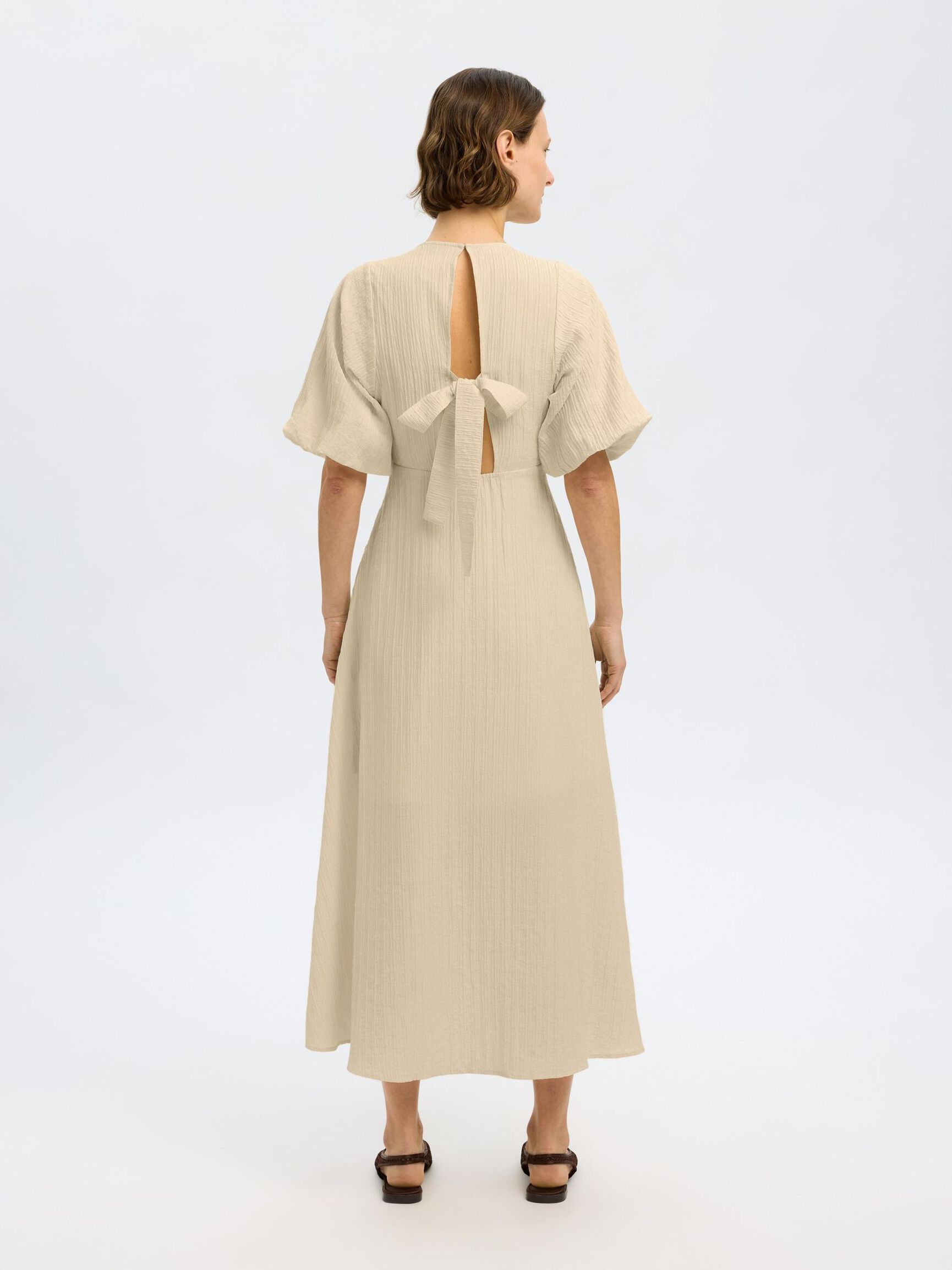 BALLOON SLEEVE MAXI DRESS, Birch, highres