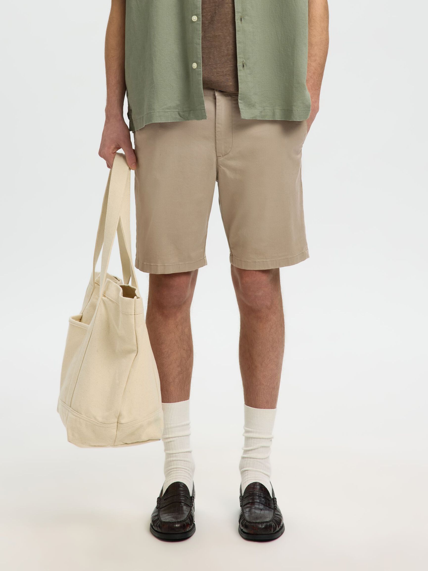 SLIM-FIT CHINO SHORTS, Greige, highres