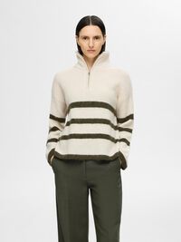 EN LAINE MÉLANGÉE À FERMETURE ÉCLAIR PULLOVER, Birch, highres