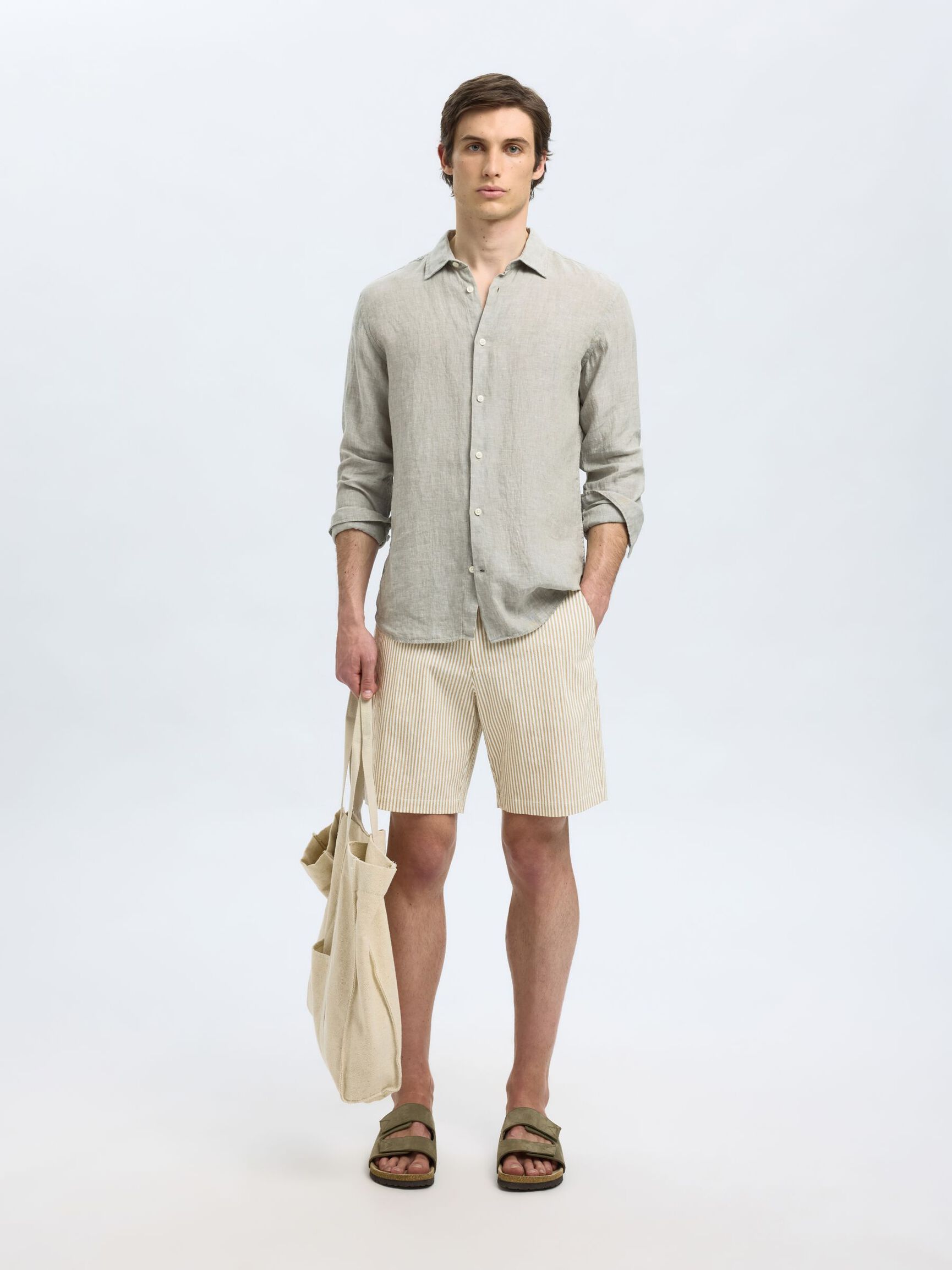 SEERSUCKER SHORTS, Kelp, highres