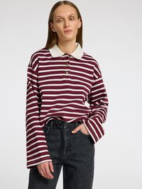 STRIPED  LONG-SLEEVED POLO, Zinfandel, highres