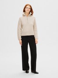 EN LAINE MÉLANGÉE AVEC FERMETURE ÉCLAIR PARTIELLE PULLOVER, Birch, highres