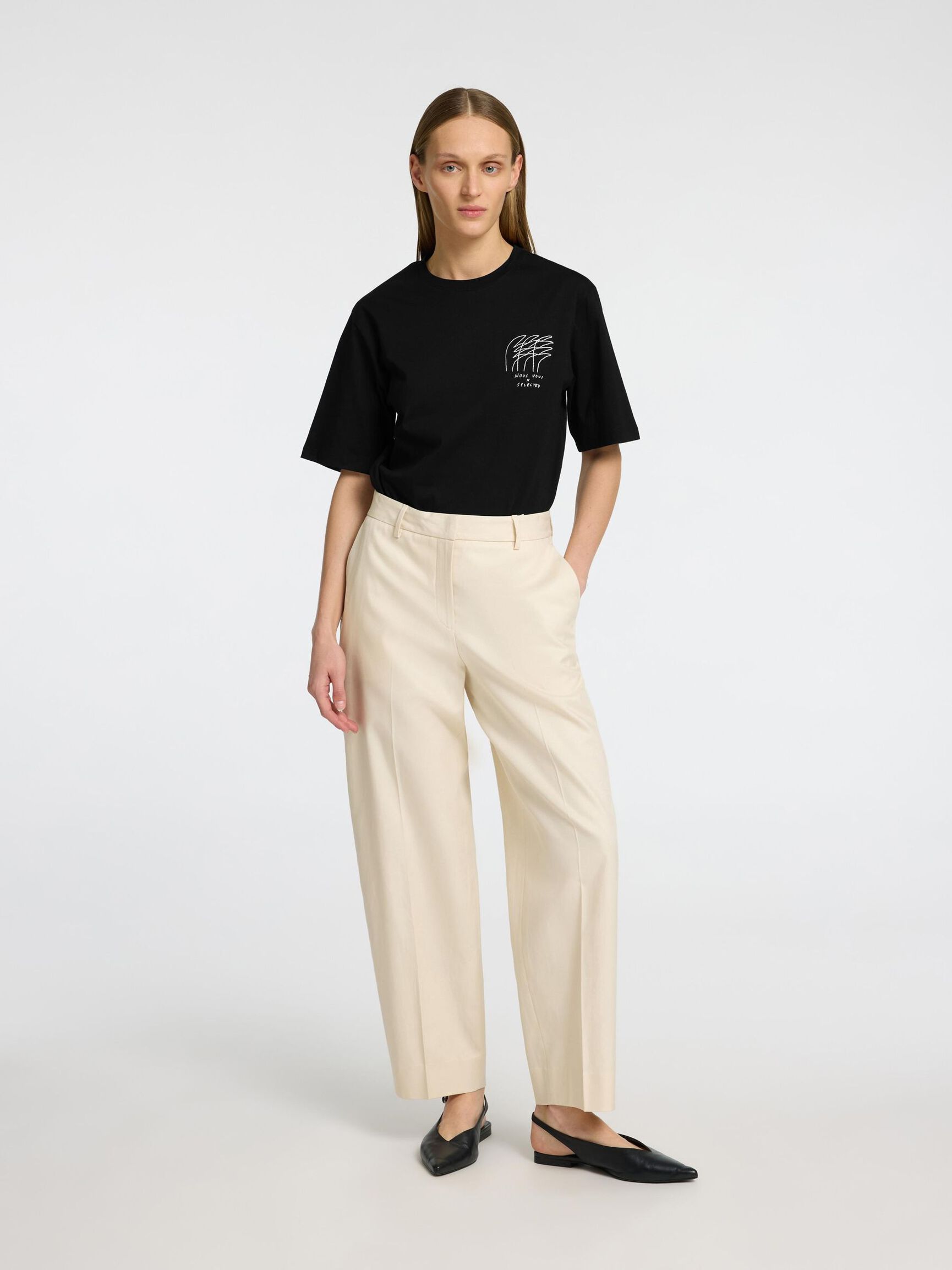 EMBROIDERED CREWNECK T-SHIRT, Black, highres