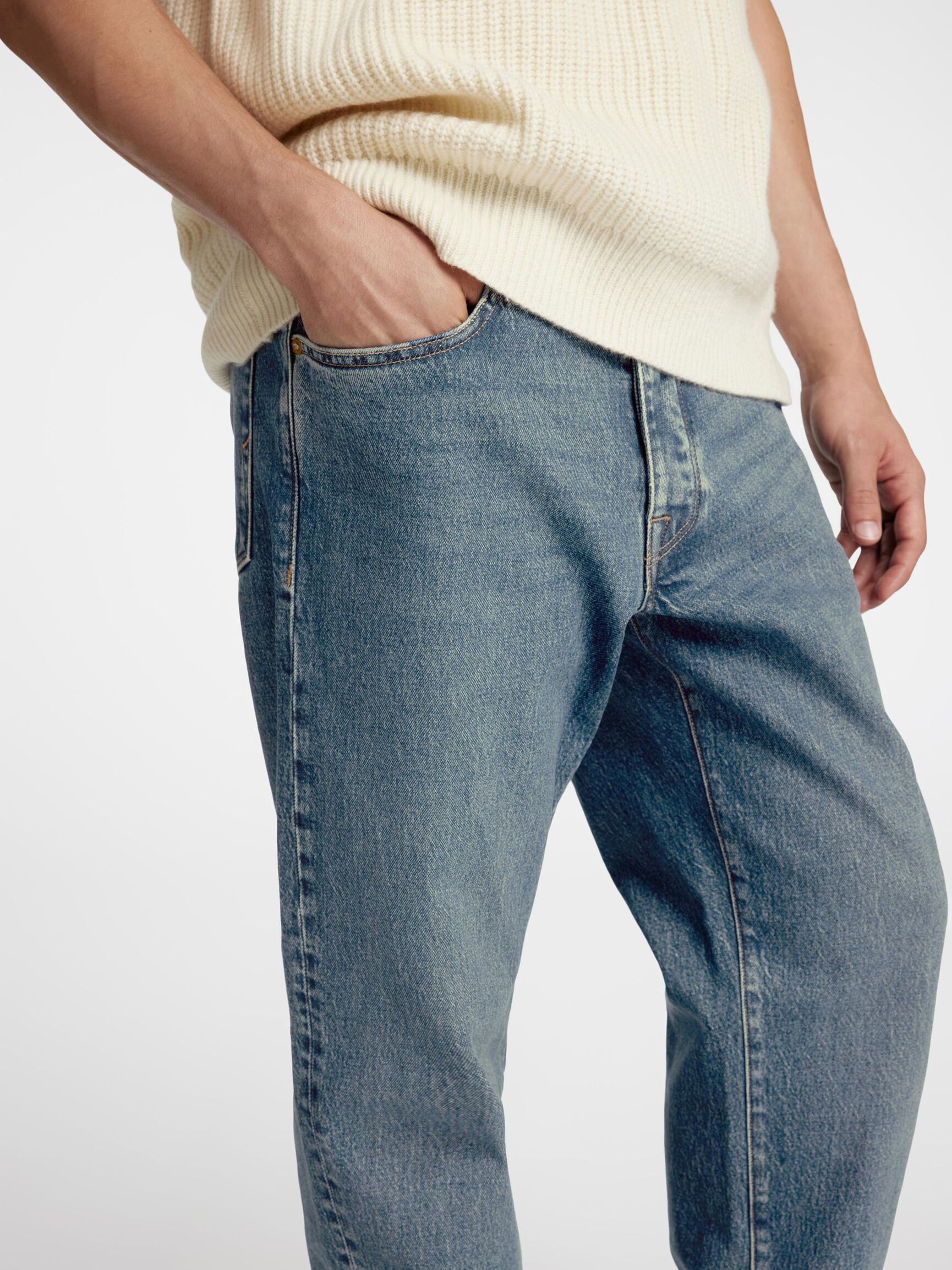 LIGHT WASH REGULAR TAPERED FIT JEANS, Blue Denim, highres