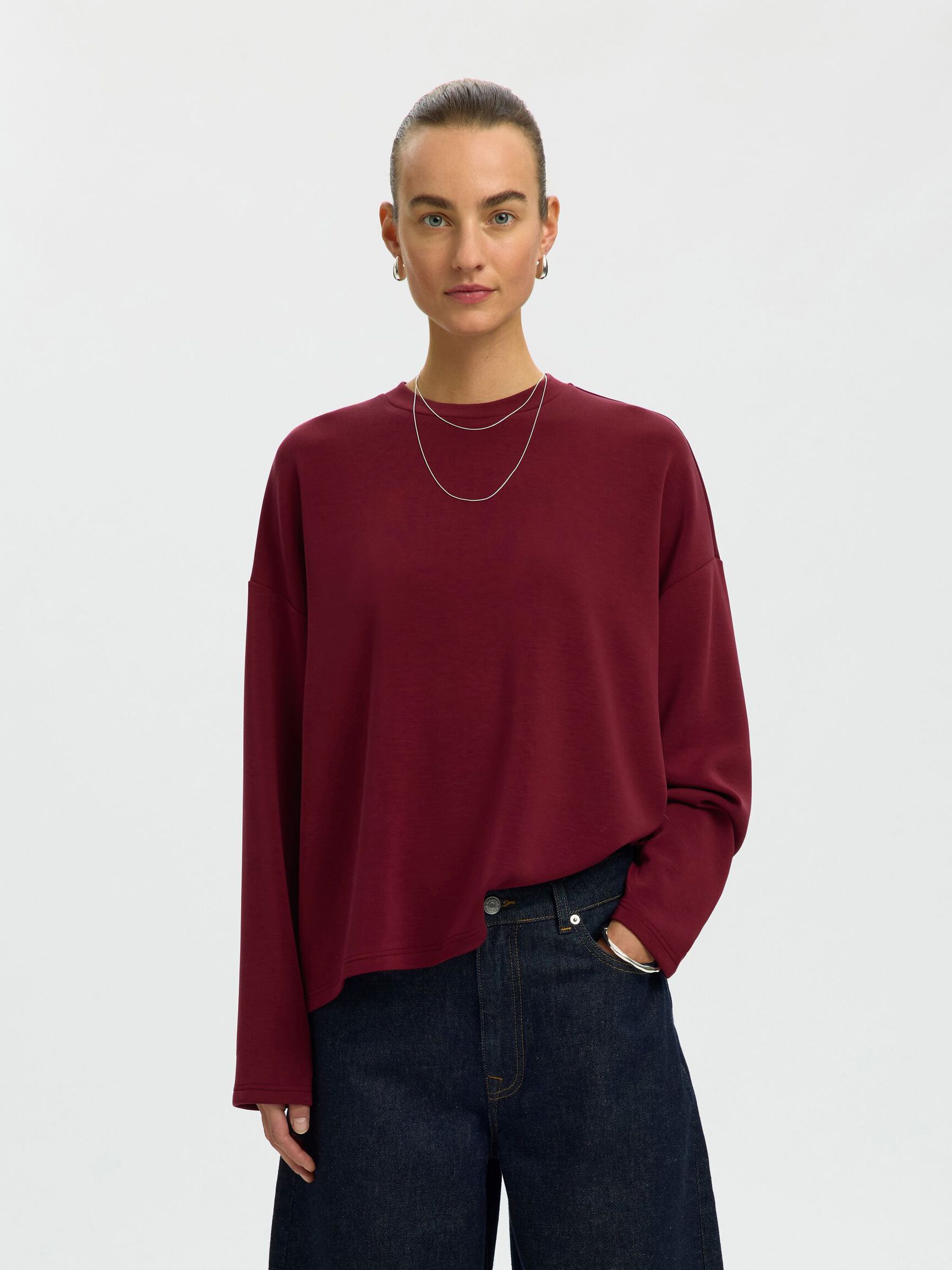 OVERSIZED LONG SLEEVED TOP, Tawny Port, highres
