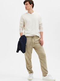 SLIM TAPERED LINEN BLEND TROUSERS, Olive Branch, highres