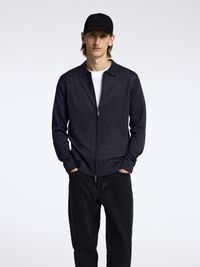 WOOL BLEND ZIP-FRONT CARDIGAN, Dark Sapphire, highres