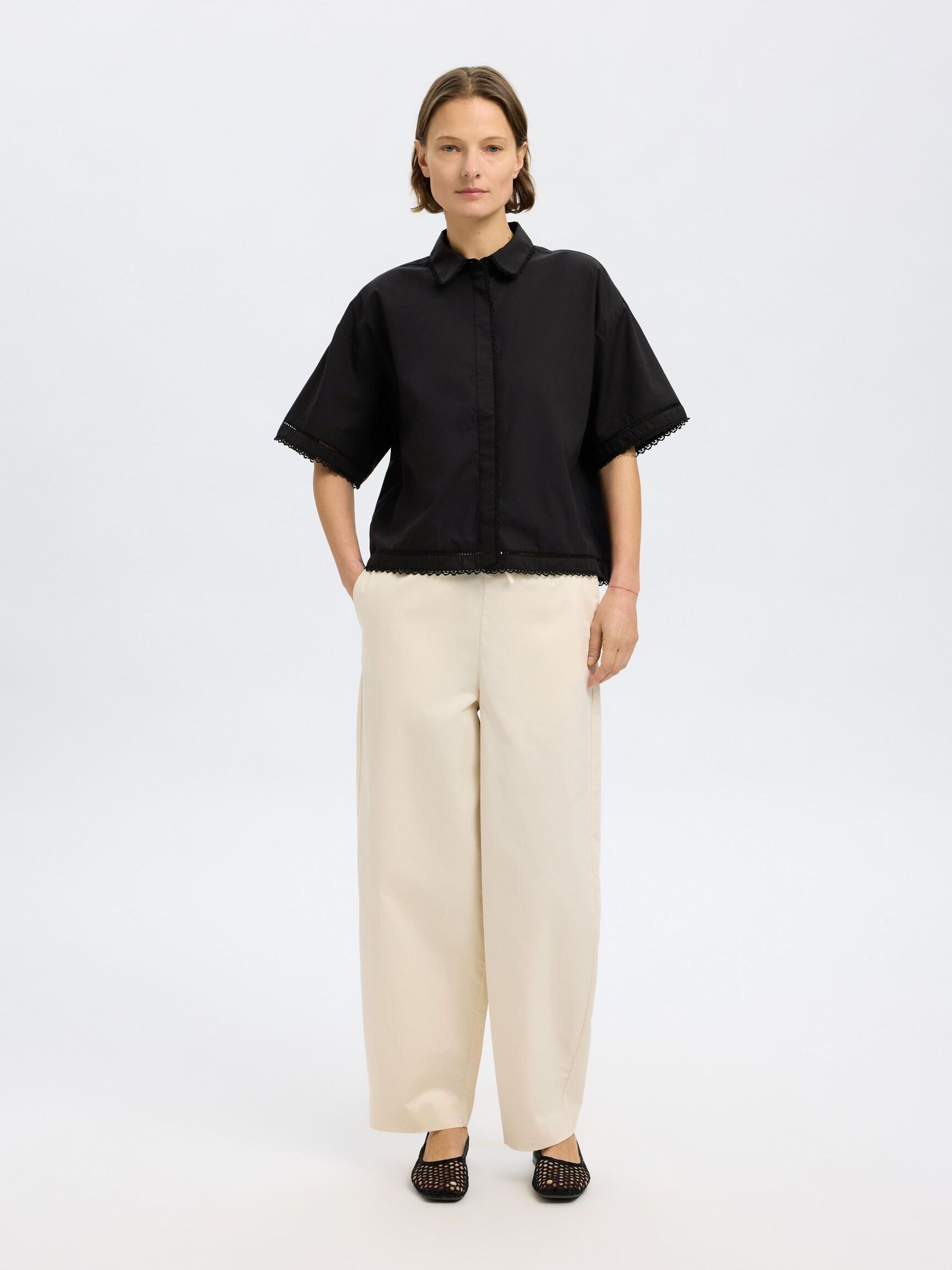 CROPPED SHORT SLEEVED SHIRT, Black, highres