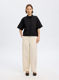 CROPPED OVERHEMD MET KORTE MOUWEN, Black, highres