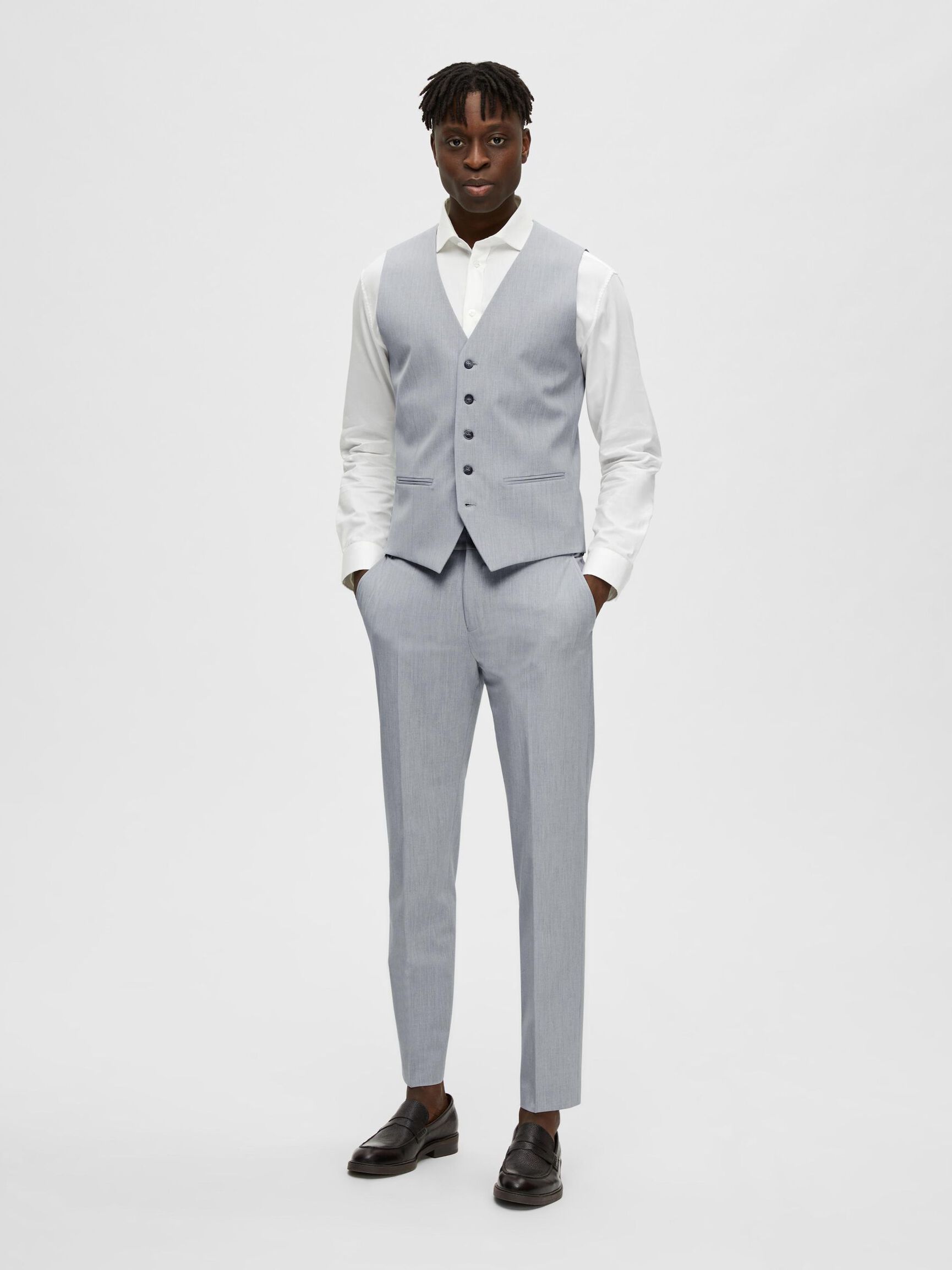 VISKOSEBLANDING SLIM FIT VEST, Light Grey Melange, highres