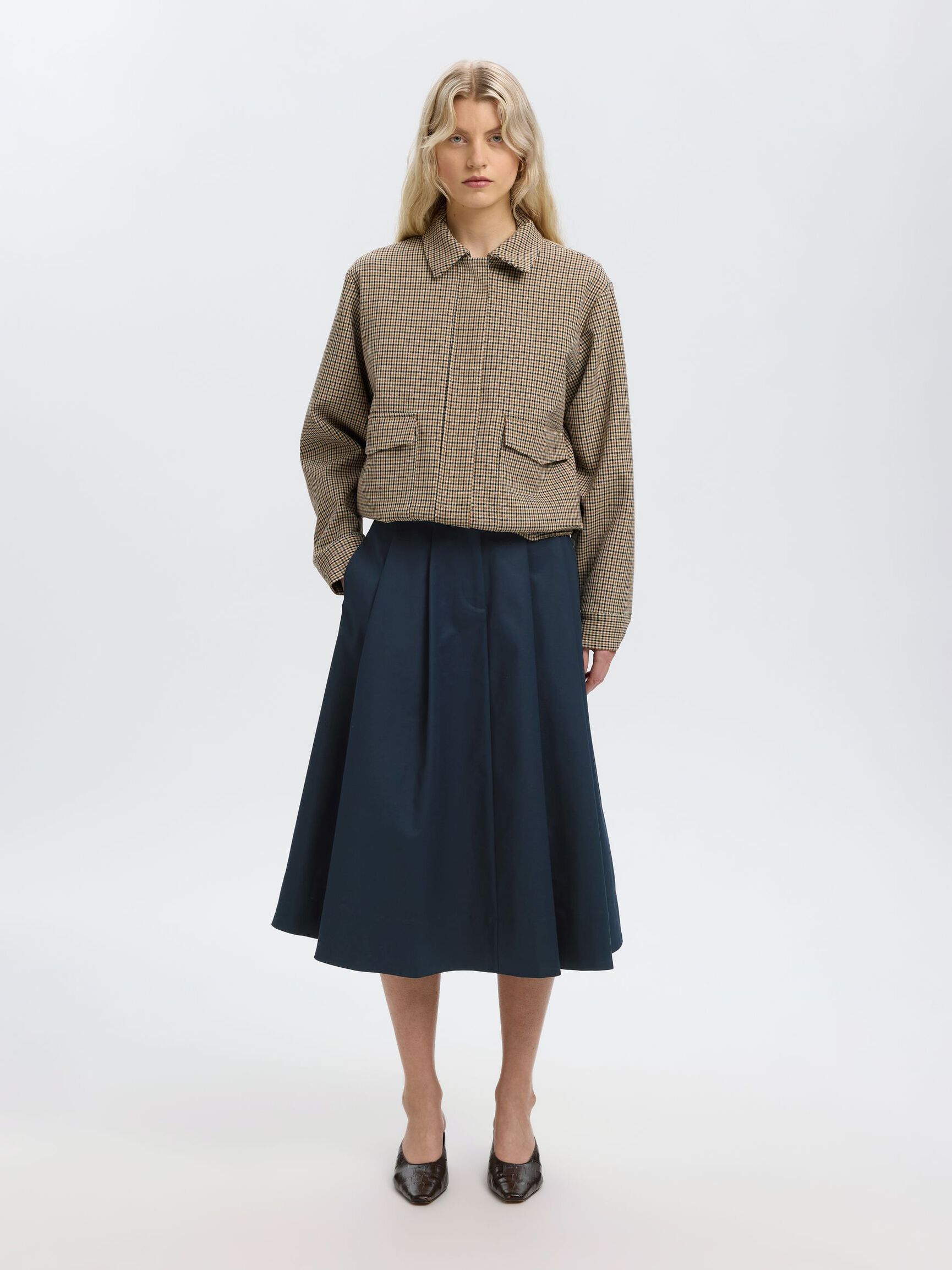 COTTON MIDI SKIRT, Dark Sapphire, highres