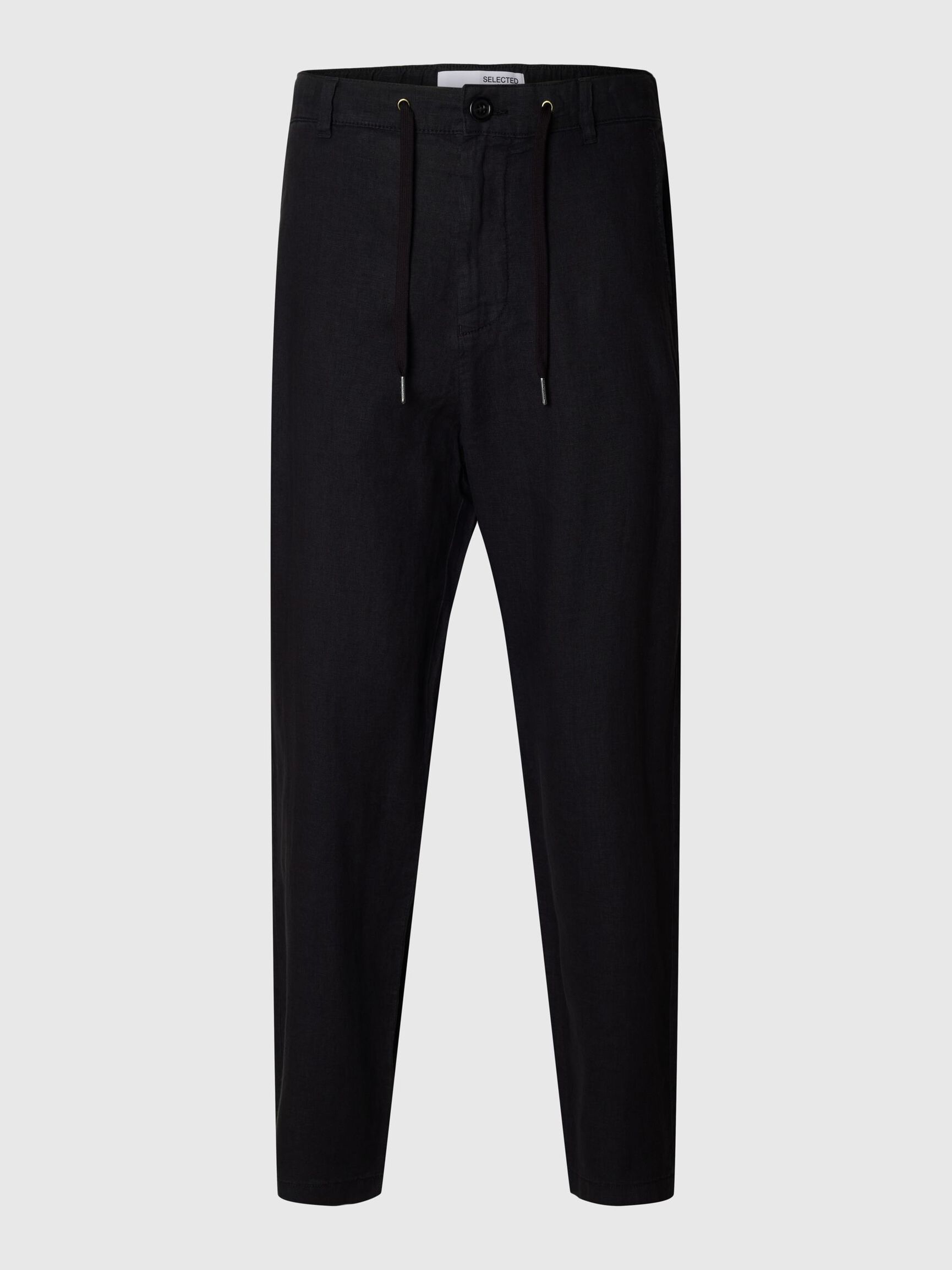 LINEN BLEND TROUSERS, Black, highres