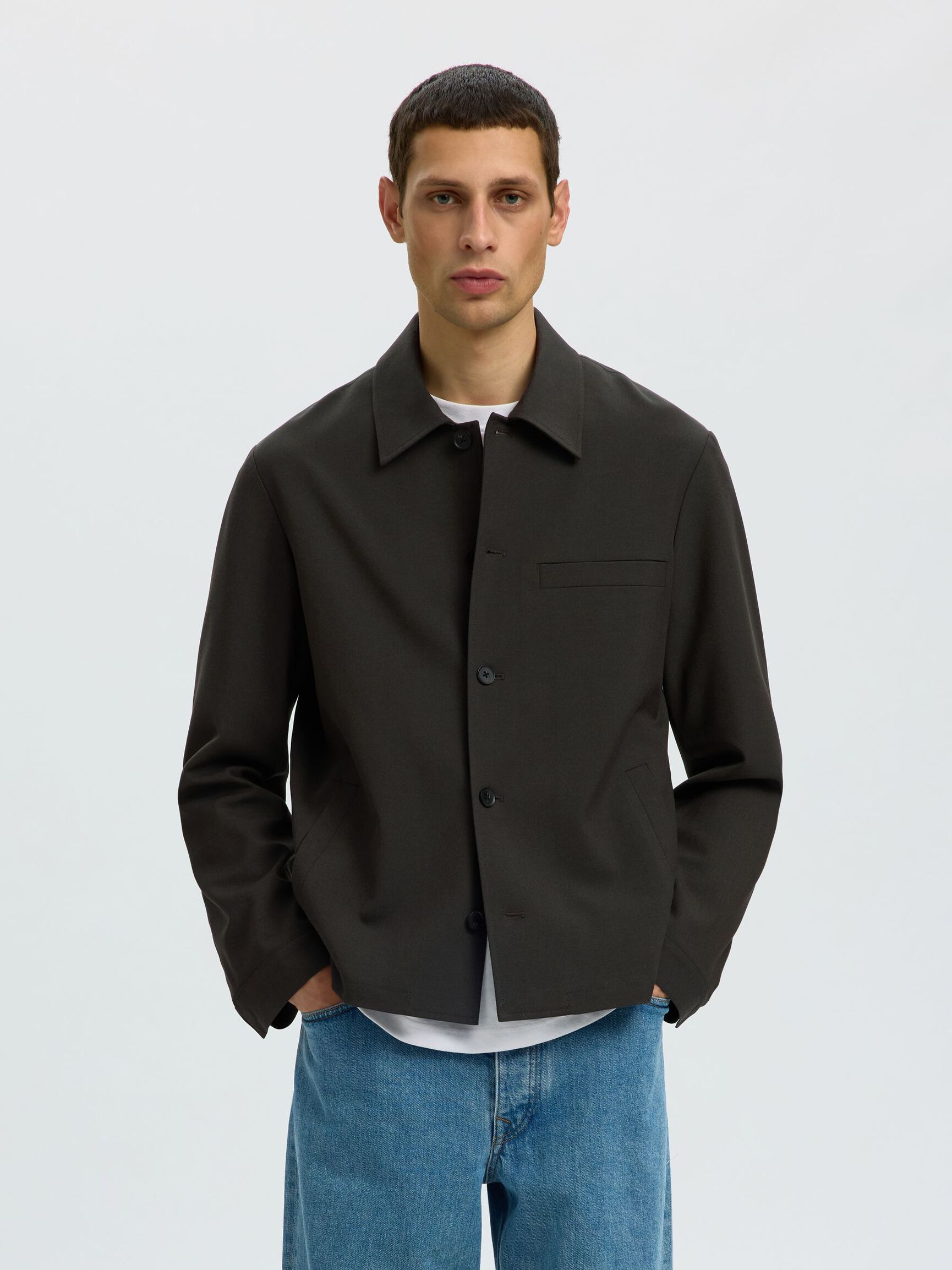 TAILORED OVERSHIRT, Peat, highres