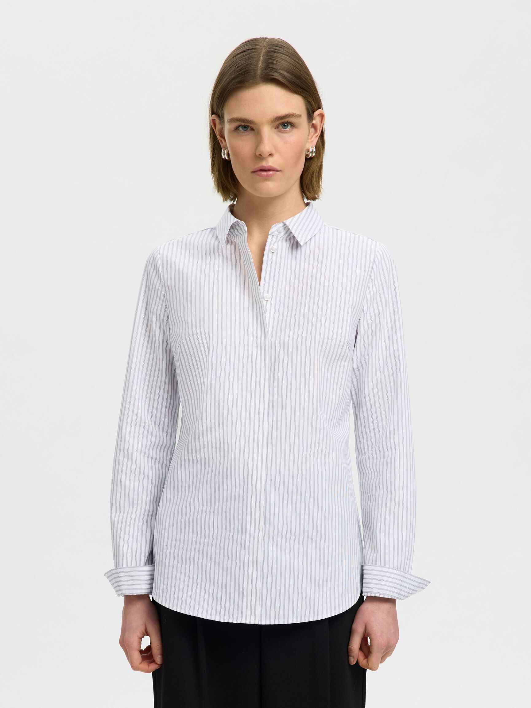 FITTED STRIPED SHIRT, Bright White, highres