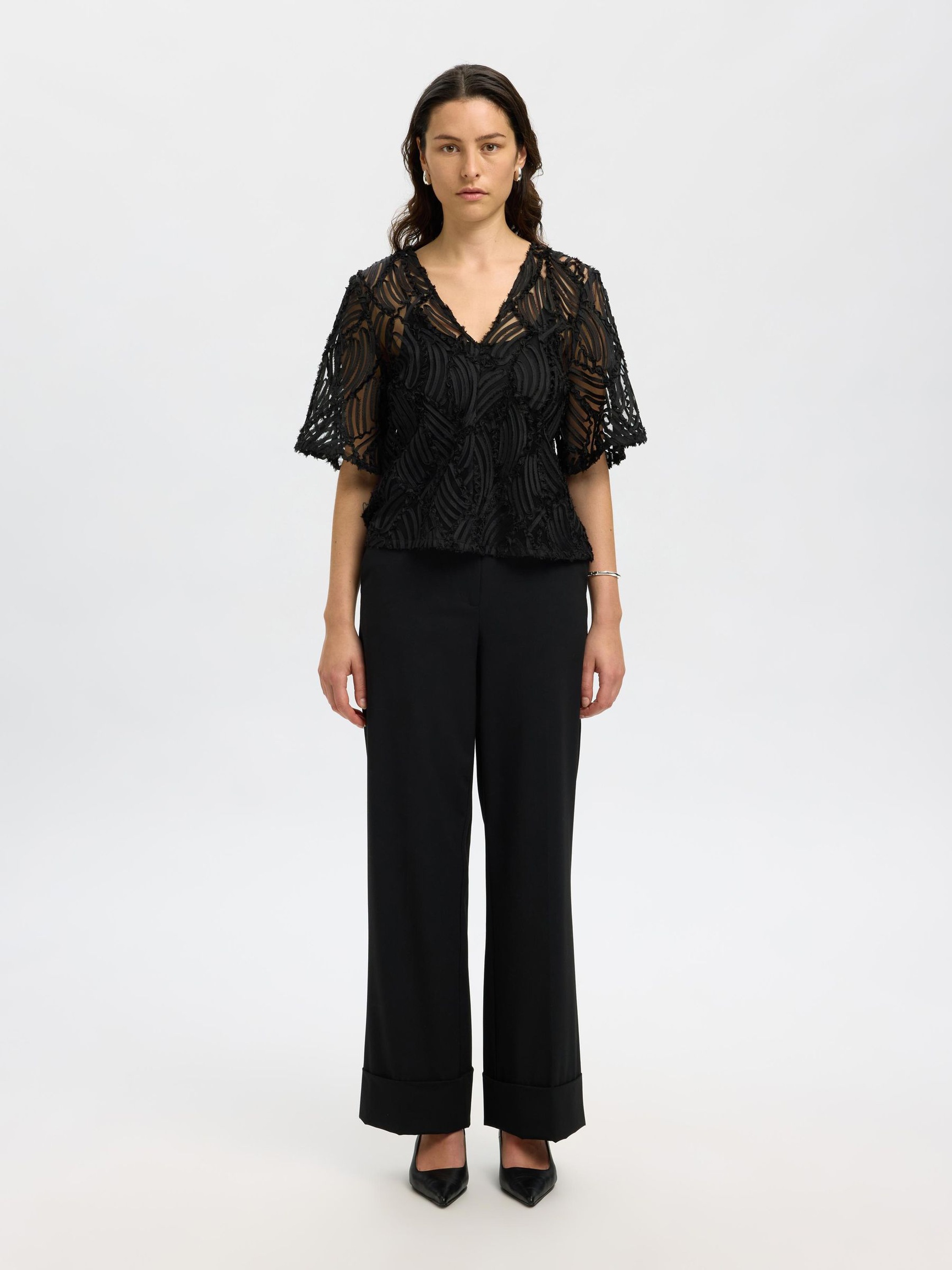 TOP A MANICHE CORTE, Black, highres